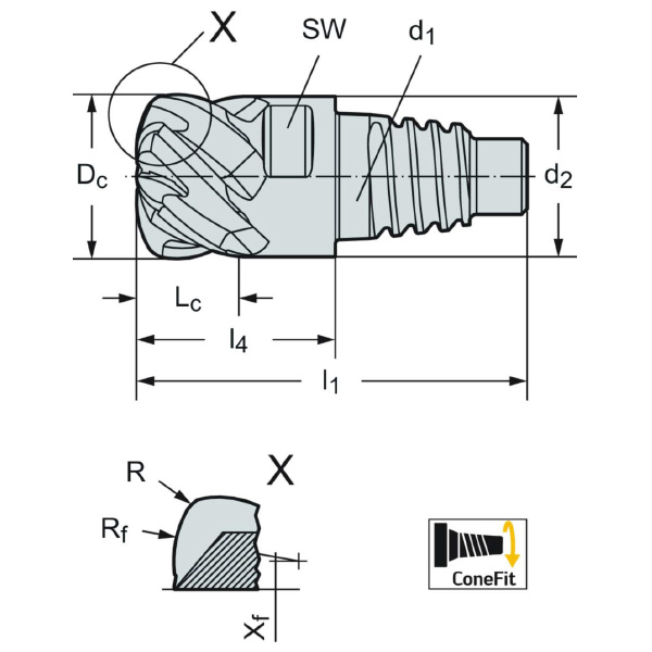ワルタージャパン（株） ConeFitヘッド交換式超硬エンドミル MD025 ＣｏｎｅＦｉｔヘッド交換式超硬エンドミル MD025-10.0E5P150-WJ30RD