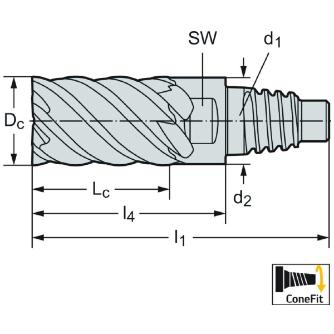ワルタージャパン（株） ConeFitヘッド交換式超硬エンドミル MD128 ＣｏｎｅＦｉｔヘッド交換式超硬エンドミル MD128-10.0E6X-WJ30RD