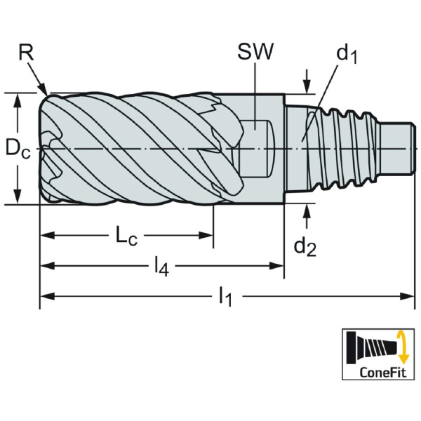 ワルタージャパン（株） ConeFitヘッド交換式超硬エンドミル MD128 ＣｏｎｅＦｉｔヘッド交換式超硬エンドミル MD128-16.0E6X200-WJ30RA