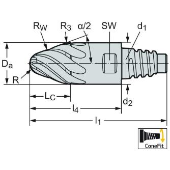 ワルタージャパン（株） ConeFitヘッド交換式超硬エンドミル MD838 ＣｏｎｅＦｉｔヘッド交換式超硬エンドミル MD838-16E8P301000-WJ30RA