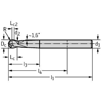 ワルタージャパン（株） 超硬ボールノーズエンドミル MC413 超硬ボールノーズエンドミル MC413-02.0A2L-WJ30TF