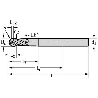ワルタージャパン（株） 超硬ボールノーズエンドミル MC413 超硬ボールノーズエンドミル MC413-12.0A4L-WJ30TF