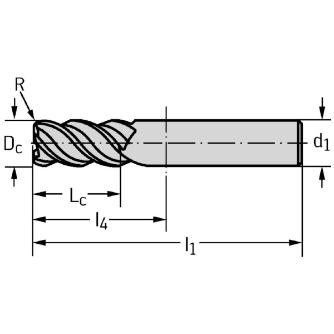 ワルタージャパン（株） 超硬ラジアスエンドミル MC251 超硬ラジアスエンドミル MC251-12.0-A4B165-WK40RC