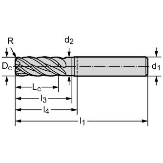 ワルタージャパン（株） 超硬肩削り / 溝削りエンドミル(ラジアス) MC377 超硬肩削り　／　溝削りエンドミル MC377-08.0A4B100C-WK40EA