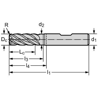 ワルタージャパン（株） 超硬肩削り / 溝削りエンドミル(ラジアス) MC377 超硬肩削り　／　溝削りエンドミル MC377-25.0W4B400C-WK40EA