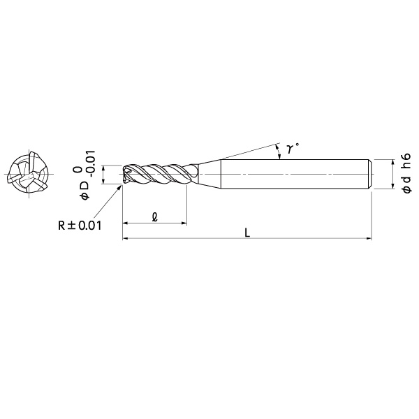 日進工具（株） アルミ用高能率ラジアスエンドミル3枚刃3倍刃長 AL3D-345R アルミ用高能率ラジアス３枚刃３倍刃長ＥＭ AL3D-345R 10XR0.5