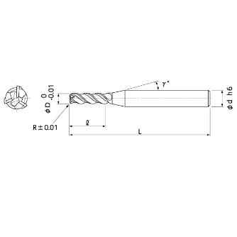 日進工具（株） アルミ用高能率ラジアスエンドミル3枚刃3倍刃長 AL3D-345R アルミ用高能率ラジアス３枚刃３倍刃長ＥＭ AL3D-345R 12XR2
