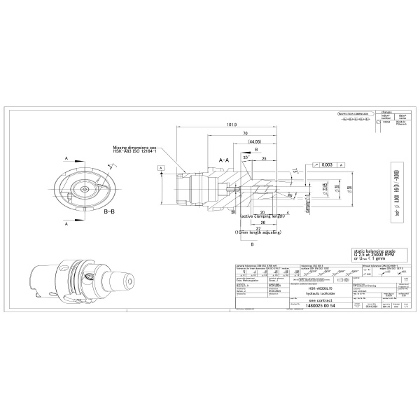 ヤマゼン YZ-GERMANY ハイドロホルダ HSK ＹＺ－ＧＥＲＭＡＮＹ　ハイドロホルダ HSK-A63D8L70