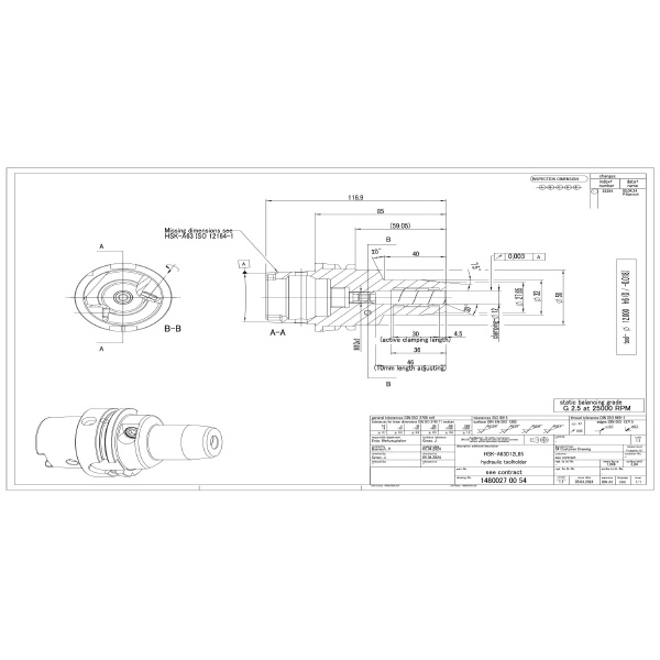 ヤマゼン YZ-GERMANY ハイドロホルダ HSK ＹＺ－ＧＥＲＭＡＮＹ　ハイドロホルダ HSK-A63D12L85