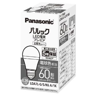 パナソニック（株）　電材 LED電球E26パルックプレミア広配光 ＬＥＤ電球Ｅ２６パルックプレミア広配光 LDA7LGSK6A1K
