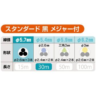 ミノル工業（株） 通線用ワイヤー (3本撚り線 黒) メジャー付 通線用ワイヤー（３本撚り線　黒） MC606030M