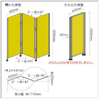 吉野（株） 屏風型衝立 エクラン 屏風型衝立　エクラン（遮光用）グリーン YS-618-G