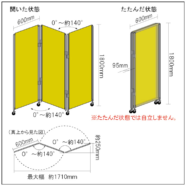 吉野（株） 屏風型衝立 エクラン 屏風型衝立　エクラン（遮光用）グリーン YS-618-G