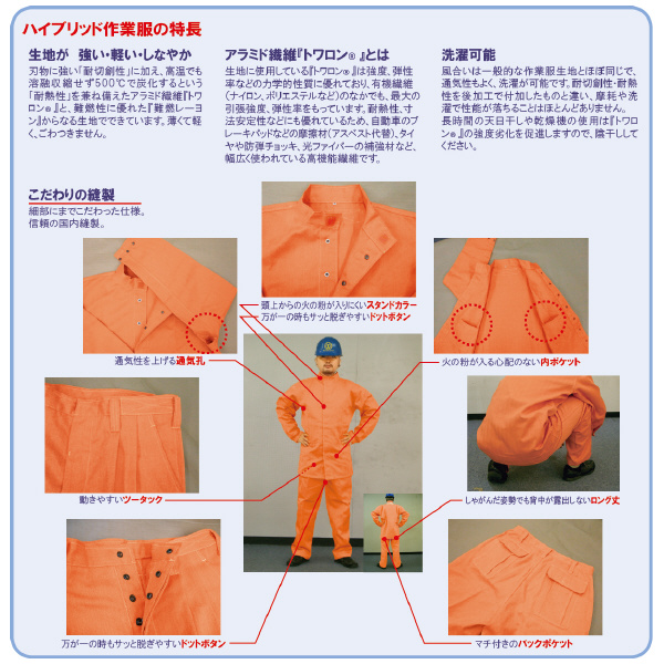 吉野（株） ハイブリッド作業服 ズボン オレンジ ハイブリッド作業服　ズボン　オレンジ　Ｍ YS-PW2M