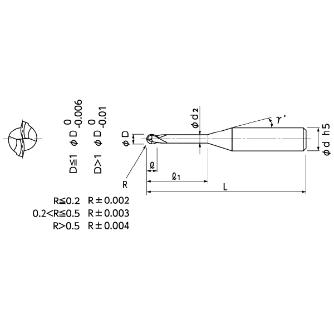 日進工具（株） 銅電極加工用ロングネックボールエンドミル DRB230 銅電極加工用ロングネックボールエンドミル DRB230 R0.2X5