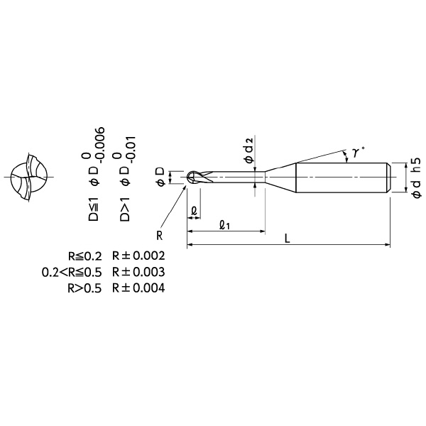 日進工具（株） 銅電極加工用ロングネックボールエンドミル DRB230 銅電極加工用ロングネックボールエンドミル DRB230 R0.2X5