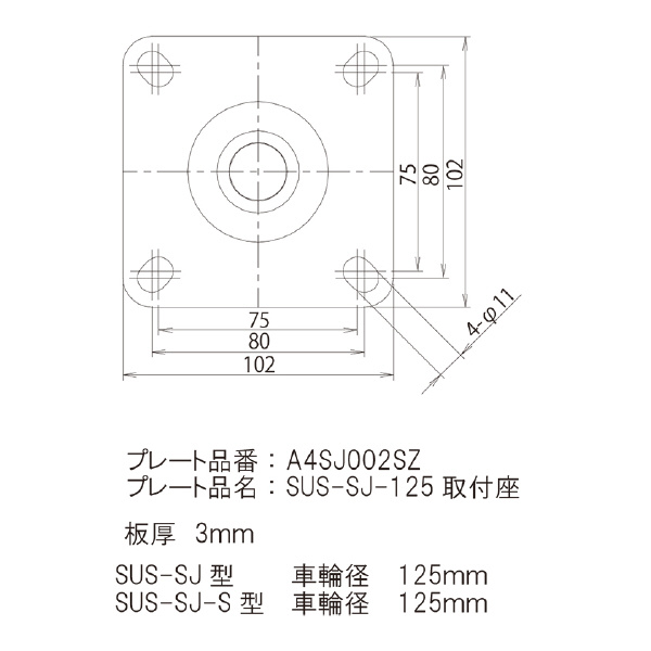 （株）ユーエイ キャスター SUS-SJ キャスター SUS-SJ-125BRUS-BC