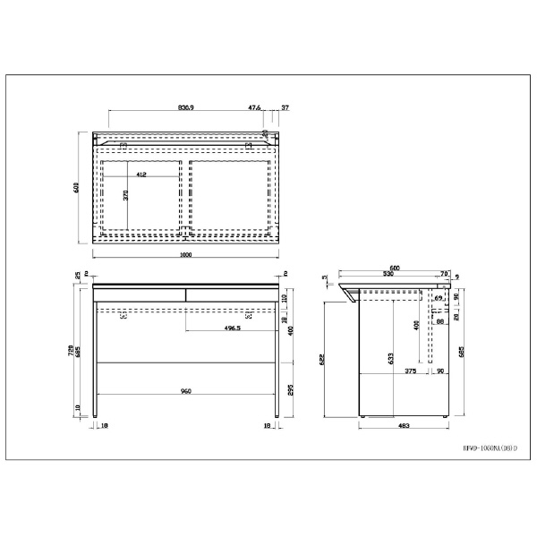 アール・エフ・ヤマカワ（株） RF木製デスク引出付き RFWD-D ＲＦ木製デスク　Ｗ１０００　引出付き RFWD-1060DBD