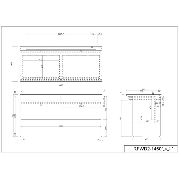 アール・エフ・ヤマカワ（株） RF木製デスクII引出付き RFWD2-D ＲＦ木製デスクⅡ　Ｗ１４００　引出付き RFWD2-1460DBD
