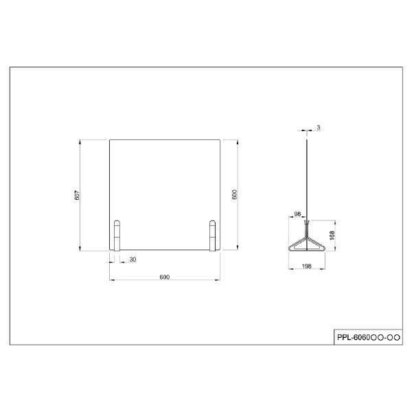 アール・エフ・ヤマカワ（株） カラー脚アクリル衝立 PPL カラー脚アクリル衝立　Ｗ６００×Ｈ６００ PPL-6060AC-BK