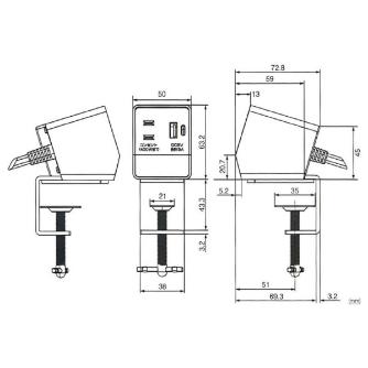 アール・エフ・ヤマカワ（株） クランプ式マルチコンセントタップ NCL クランプ式マルチコンセントタップ　黒 NCL-1511USBLBK