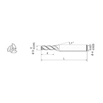 日進工具（株） 銅電極加工用ニック付き3枚刃スクエアエンドミル DHS340F 銅電極加工用ニック付き３枚刃スクエアＥＭ DHS340F ﾌｧｲ3X9