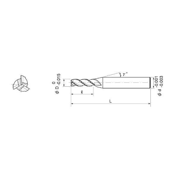 日進工具（株） 銅電極加工用ニック付き3枚刃スクエアエンドミル DHS340F 銅電極加工用ニック付き３枚刃スクエアＥＭ DHS340F ﾌｧｲ3X9