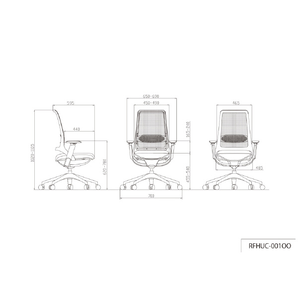 アール・エフ・ヤマカワ（株） ハグチェア可動肘ランバー付き RFHUC ハグ　チェア　可動肘　ランバー付き RFHUC-001BK-GF