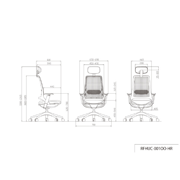 アール・エフ・ヤマカワ（株） ハグチェア可動肘ランバーヘッドレスト付 RFHUC ハグチェア　可動肘ランバーヘッドレスト付 RFHUC-001BK-GF-HR