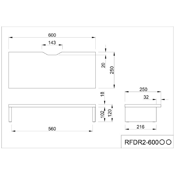 アール・エフ・ヤマカワ（株） 机上PCラックII RFDR2 机上ＰＣラックⅡ　Ｗ６００×Ｈ１２０ RFDR2-600WH