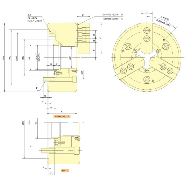 （株）北川鉄工所 高精度大貫通穴径中空パワーチャック BR 高精度大貫通穴径中空パワーチャック BR05