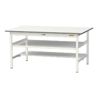 山金工業（株） ワークテーブル150シリーズ　固定式　中間棚板+半面棚板付　SUP ワークテーブル１５０シリーズ　固定式 SUP-1590TF-WW