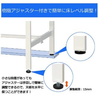 山金工業（株） ワークテーブル150シリーズ　固定式　中間棚板+半面棚板付　SUPH ワークテーブル１５０シリーズ　固定式 SUPH-1590TF-WW