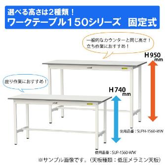 山金工業（株） ワークテーブル150シリーズ　固定式　中間棚板+半面棚板付　SUPH ワークテーブル１５０シリーズ　固定式 SUPH-1590TF-WW