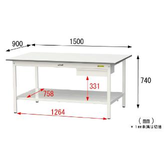 山金工業（株） ワークテーブル150シリーズ　固定式　キャビネット+全面棚板付　SUP ワークテーブル１５０シリーズ　固定式 SUP-1590UTT-WW