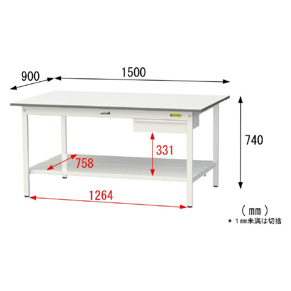 山金工業（株） ワークテーブル150シリーズ　固定式　キャビネット+全面棚板付　SUP ワークテーブル１５０シリーズ　固定式 SUP-1590UTT-WW