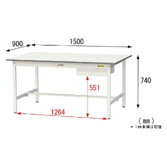 山金工業（株） ワークテーブル150シリーズ　固定式　キャビネット付　SUP ワークテーブル１５０シリーズ　固定式 SUP-1590U-WW