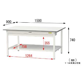 山金工業（株） ワークテーブル150シリーズ　固定式　ワイド引出し+全面棚板付　SUP ワークテーブル１５０シリーズ　固定式 SUP-1590WTT-WW