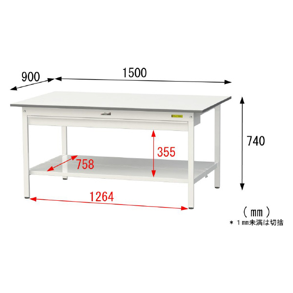 山金工業（株） ワークテーブル150シリーズ　固定式　ワイド引出し+全面棚板付　SUP ワークテーブル１５０シリーズ　固定式 SUP-1590WTT-WW
