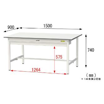 山金工業（株） ワークテーブル150シリーズ　固定式　ワイド引出し付　SUP ワークテーブル１５０シリーズ　固定式 SUP-1590W-WW