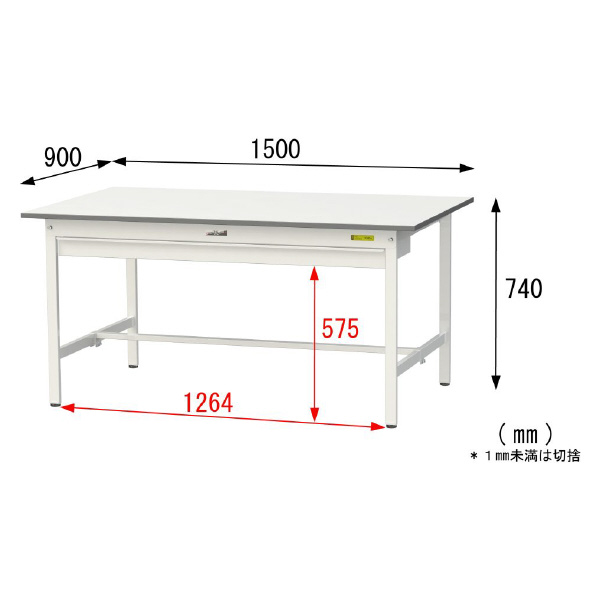 山金工業（株） ワークテーブル150シリーズ　固定式　ワイド引出し付　SUP ワークテーブル１５０シリーズ　固定式 SUP-1590W-WW