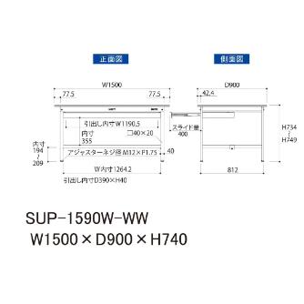 山金工業（株） ワークテーブル150シリーズ　固定式　ワイド引出し付　SUP ワークテーブル１５０シリーズ　固定式 SUP-1590W-WW