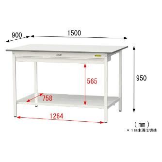 山金工業（株） ワークテーブル150シリーズ　固定式　ワイド引出し+全面棚板付　SUPH ワークテーブル１５０シリーズ　固定式 SUPH-1590WTT-WW