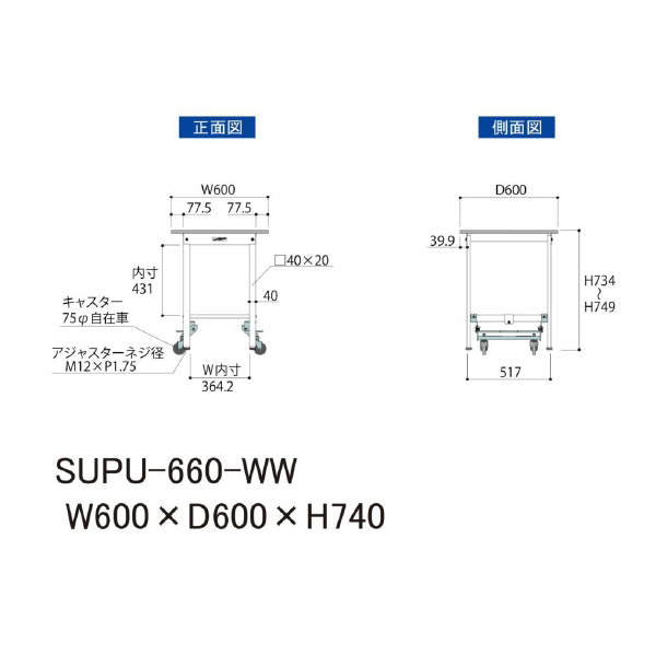 山金工業（株） ワークテーブル150シリーズ　ワンタッチ移動タイプ　SUPU ワークテーブル１５０シリーズ　移動式 SUPU-660-WW