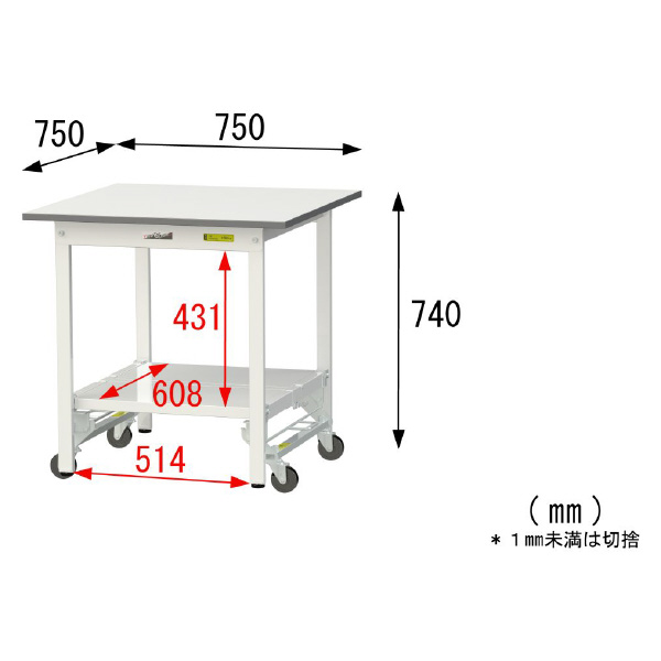 山金工業（株） ワークテーブル150シリーズ　ワンタッチ移動タイプ　全面棚板付　SUPU ワークテーブル１５０シリーズ　移動式 SUPU-775TT-WW