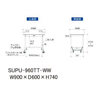 山金工業（株） ワークテーブル150シリーズ　ワンタッチ移動タイプ　全面棚板付　SUPU ワークテーブル１５０シリーズ　移動式 SUPU-960TT-WW