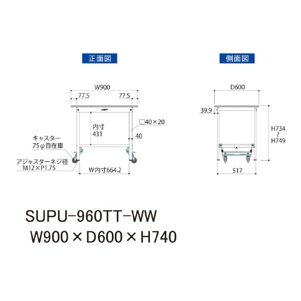 山金工業（株） ワークテーブル150シリーズ　ワンタッチ移動タイプ　全面棚板付　SUPU ワークテーブル１５０シリーズ　移動式 SUPU-960TT-WW