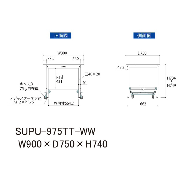 山金工業（株） ワークテーブル150シリーズ　ワンタッチ移動タイプ　全面棚板付　SUPU ワークテーブル１５０シリーズ　移動式 SUPU-975TT-WW
