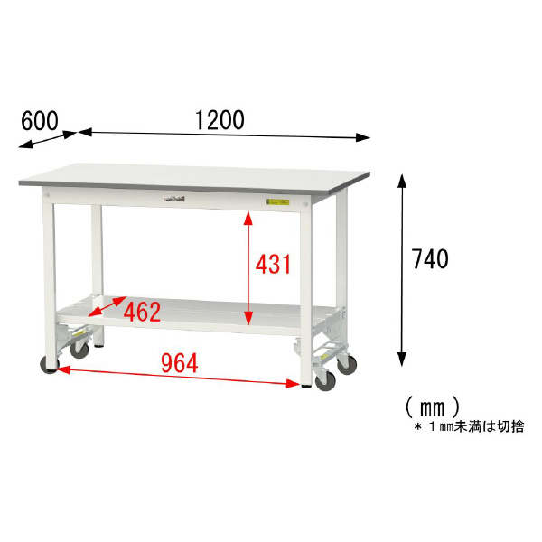 山金工業（株） ワークテーブル150シリーズ　ワンタッチ移動タイプ　全面棚板付　SUPU ワークテーブル１５０シリーズ　移動式 SUPU-1260TT-WW