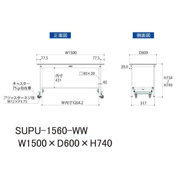 山金工業（株） ワークテーブル150シリーズ　ワンタッチ移動タイプ　SUPU ワークテーブル１５０シリーズ　移動式 SUPU-1560-WW
